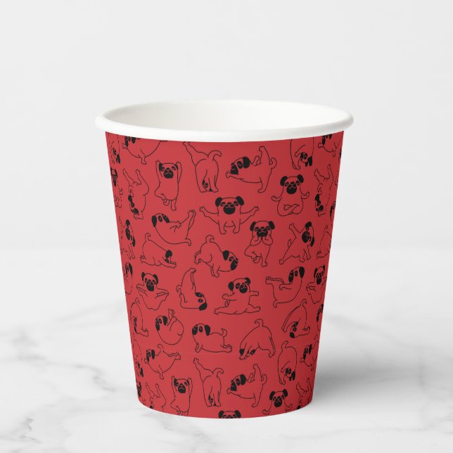 cute yoga pet dog pattern red background paper cups (Front)