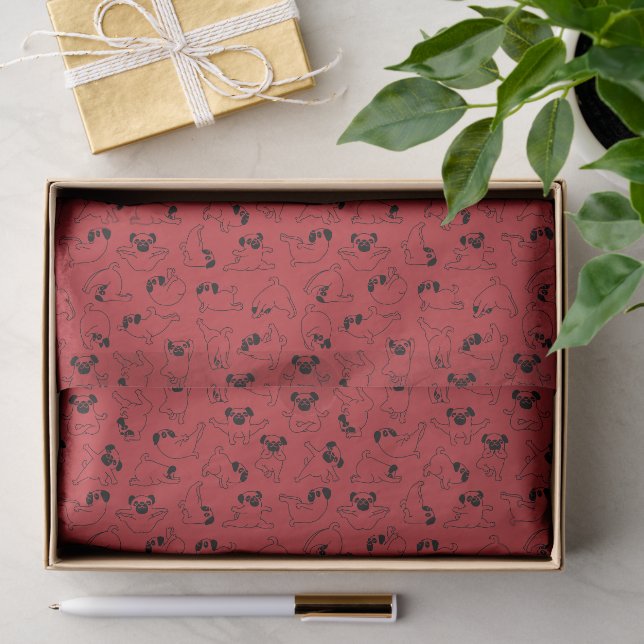 cute yoga pet dog pattern red background tissue paper (Gift)