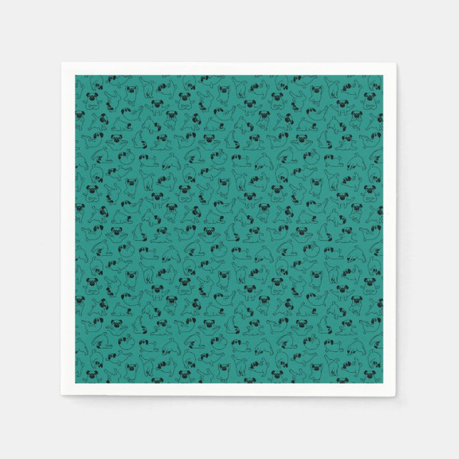 cute yoga pet dog pattern turquoise background napkin (Front)