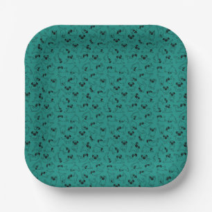 cute yoga pet dog pattern turquoise background paper plate