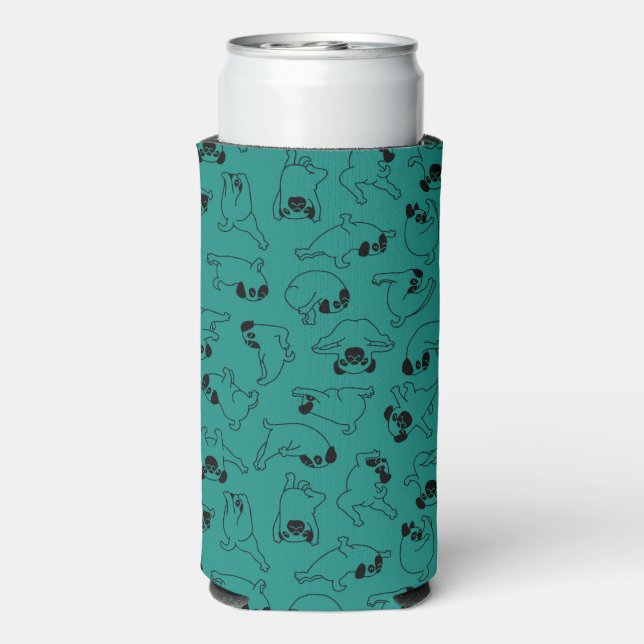 cute yoga pet dog pattern turquoise background seltzer can cooler (Seltzer Back)