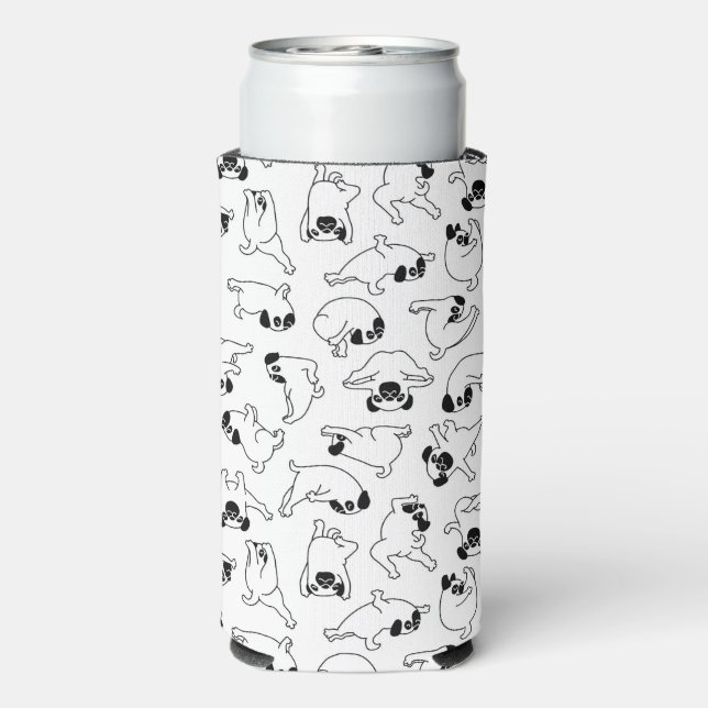 cute yoga pet dog pattern white background seltzer can cooler (Seltzer Back)