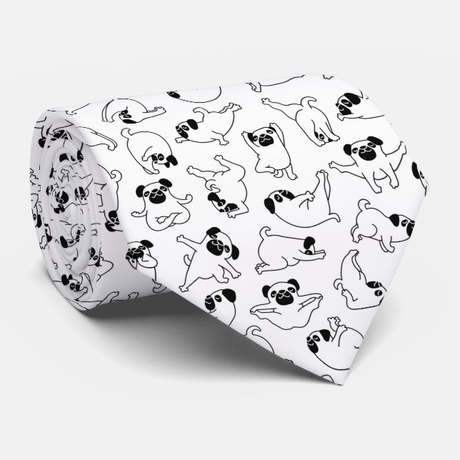 cute yoga pet dog pattern white background tie (Rolled)