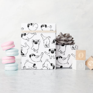 cute yoga pet dog pattern white background wrapping paper