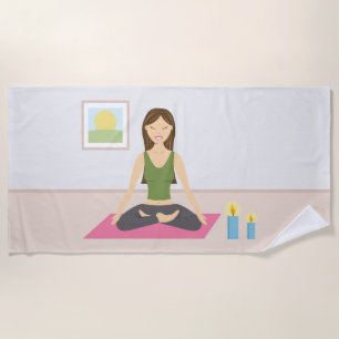 Cute Yoga Woman In Lotus Pose Beach Towel