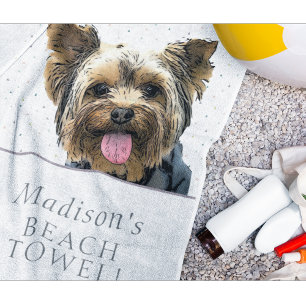 Cute Yorkie Dog Pet Animal Name Pattern Beach Towel
