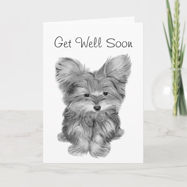 Cute Yorkie Dog Thank you and Get Well Greeting ca Card (Front)