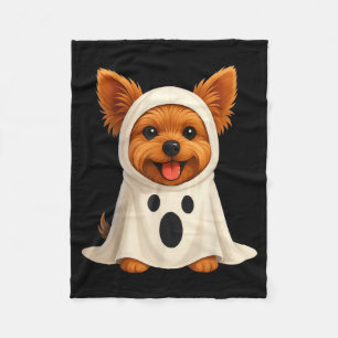 Cute Yorkie Ghost Halloween Costume Dog Art Fleece Blanket