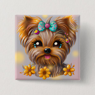 Cute Yorkie Kawaii Puppy  15 Cm Square Badge