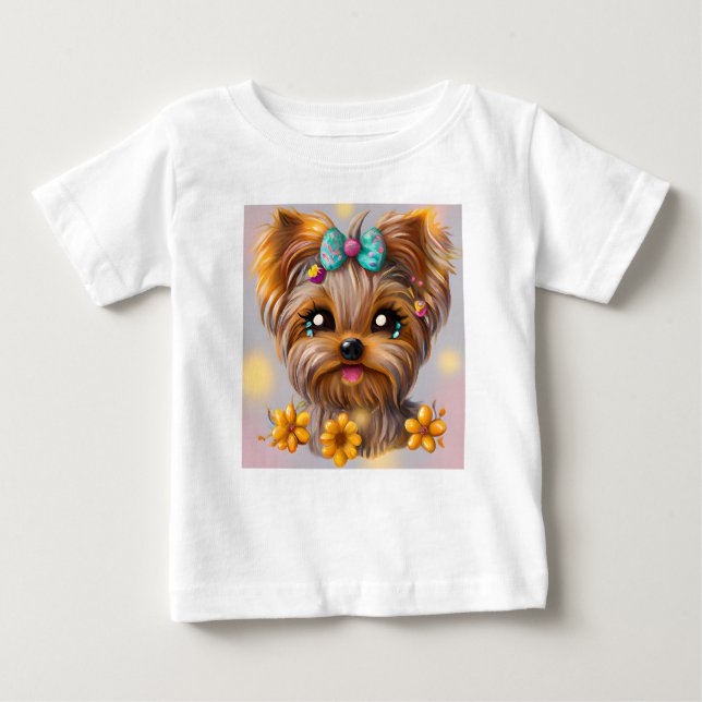 Cute Yorkie Kawaii Puppy  Baby T-Shirt (Front)