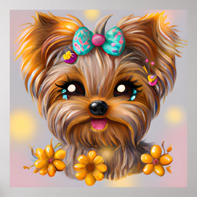 Cute Yorkie Kawaii Puppy Poster (Front)