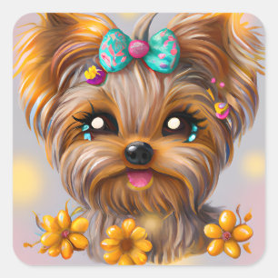 Cute Yorkie Kawaii Puppy  Square Sticker