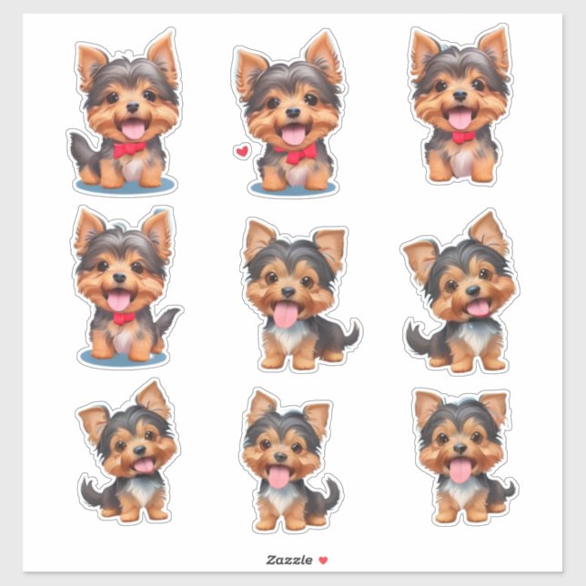 Cute Yorkie Puppies Laughing Clip art Stickers (Sheet)