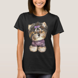 Cute Yorkie Puppy Dog Cartoon Yorkshire Terrier  T T-Shirt