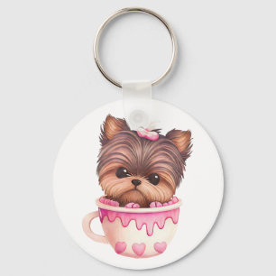 Cute Yorkie Puppy Dog Hearts Yorkshire Terrier Key Ring