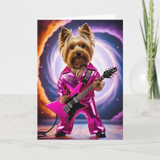 Cute Yorkie Rock Star Card (Front)