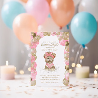 Cute Yorkie Two Cute Balloon Birthday Party Invitation
