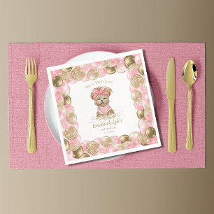 Cute Yorkie Two Cute Balloon Birthday Party Paper Napkin