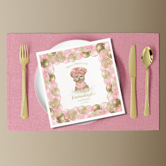 Cute Yorkie Two Cute Balloon Birthday Party Paper Napkin