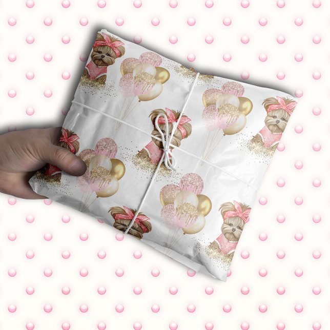 Cute Yorkie Two Cute Balloon Birthday Party Tissue Paper (Creator Uploaded)