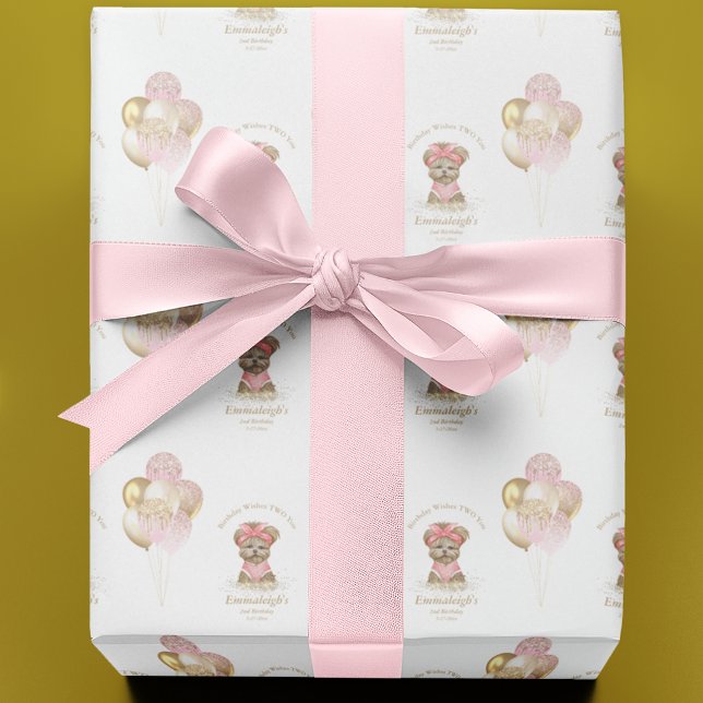 Cute Yorkie Two Cute Balloon Birthday Party Wrapping Paper (Creator Uploaded)