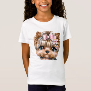 Cute Yorkie With a Pink Bow   T-Shirt