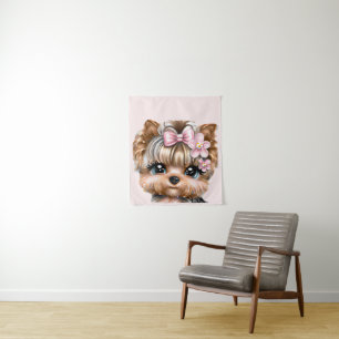 Cute Yorkie With a Pink Bow Tapestry