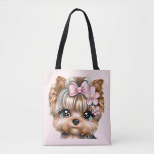 Cute Yorkie With a Pink Bow   Tote Bag