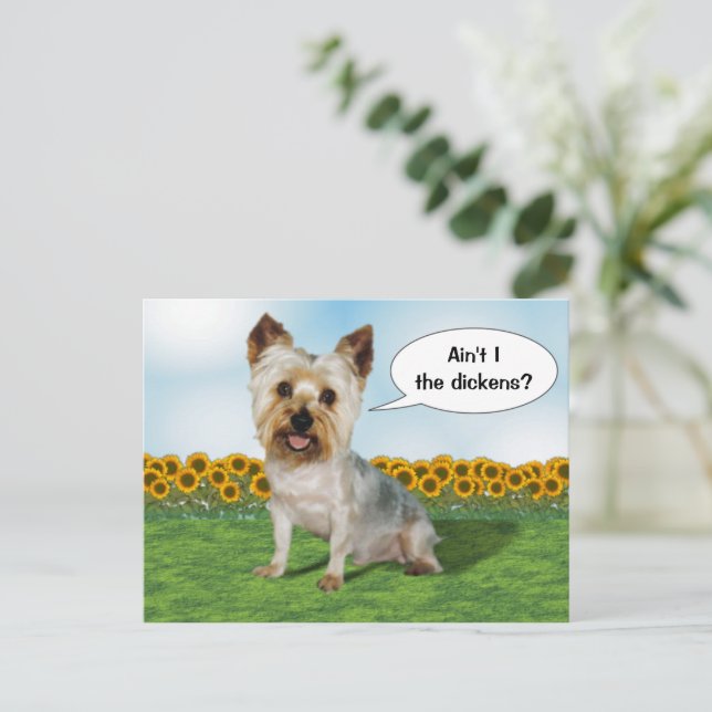 Cute Yorkie with sunflowers Postcard (Standing Front)