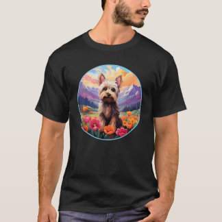 Cute Yorkie Yorkshire Terrier Flower Mountain Suns T-Shirt