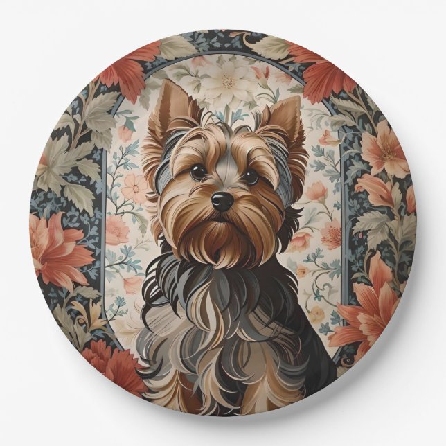 Cute Yorkie | Yorkshire Terrier Portrait Paper Plate (Front)