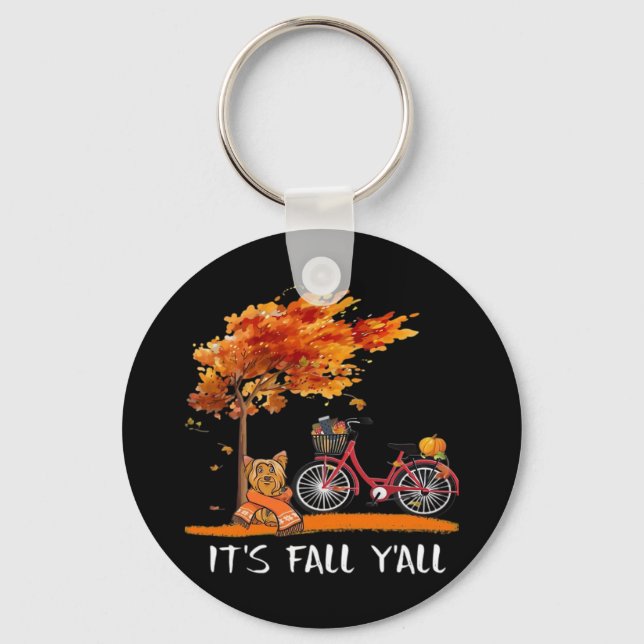 Cute Yorkshire Autumn Kawaii Yorkie It’s Fall Y’al Key Ring (Front)