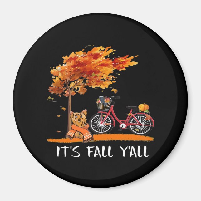 Cute Yorkshire Autumn Kawaii Yorkie It’s Fall Y’al Magnet (Front)