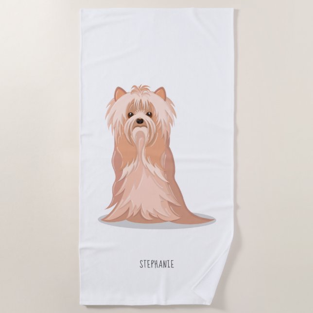 Cute Yorkshire Terrier Birthday Beach Towel (Front)