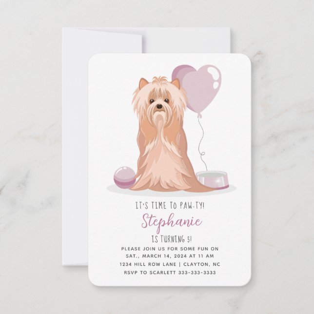 Cute Yorkshire Terrier Birthday Invitation (Front)