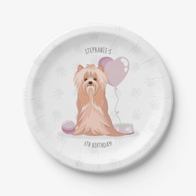 Cute Yorkshire Terrier Birthday Paper Plate (Front)