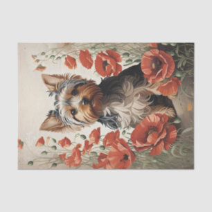Cute Yorkshire Terrier Botanical Red Poppies Tissue Paper