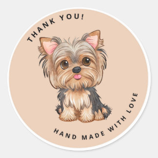 Cute Yorkshire Terrier Brown Thank You  Classic Round Sticker