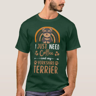 Cute yorkshire terrier dog coffee cafe kawaii frie T-Shirt