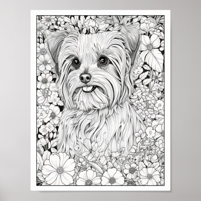 Cute Yorkshire Terrier Dog Colouring Poster (Front)