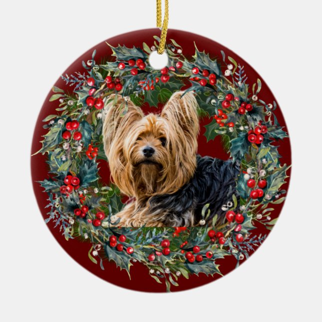 Cute Yorkshire Terrier dog lovers Holiday Ceramic Tree Decoration (Front)
