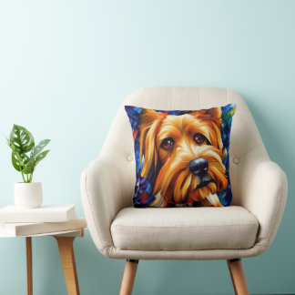 Cute Yorkshire Terrier Dog Painting   Poster Cushion