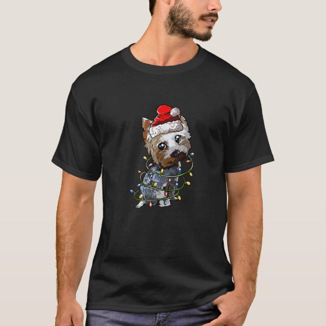 Cute Yorkshire Terrier Dog Santa Christmas Tree Li T-Shirt (Front)