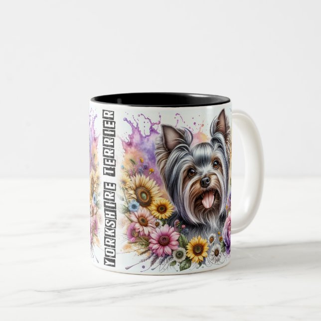Cute Yorkshire Terrier Dog Two-Tone Coffee Mug (Front Right)