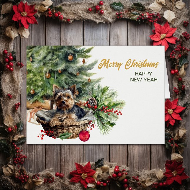 Cute Yorkshire Terrier Dog Wicker Basket Christmas (Creator Uploaded)