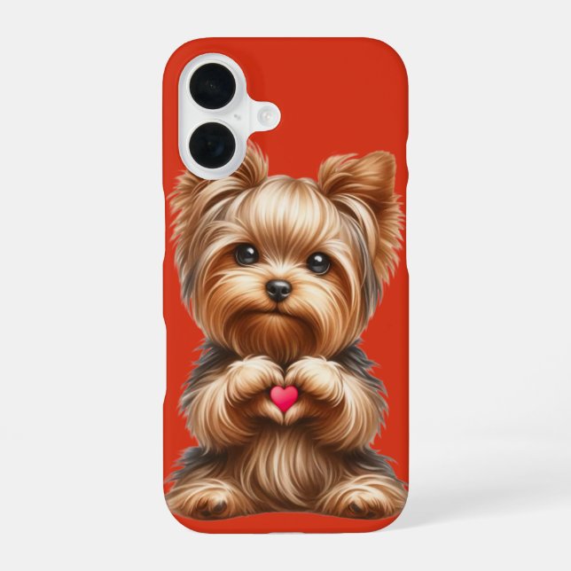 Cute Yorkshire Terrier Heart Hands Red  iPhone 16 Case (Back)