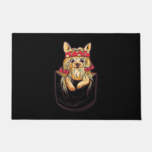 Cute Yorkshire Terrier in Pocket Doormat (Front)