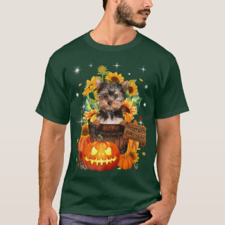 Cute Yorkshire Terrier In Pumkins Halloween Autumn T-Shirt