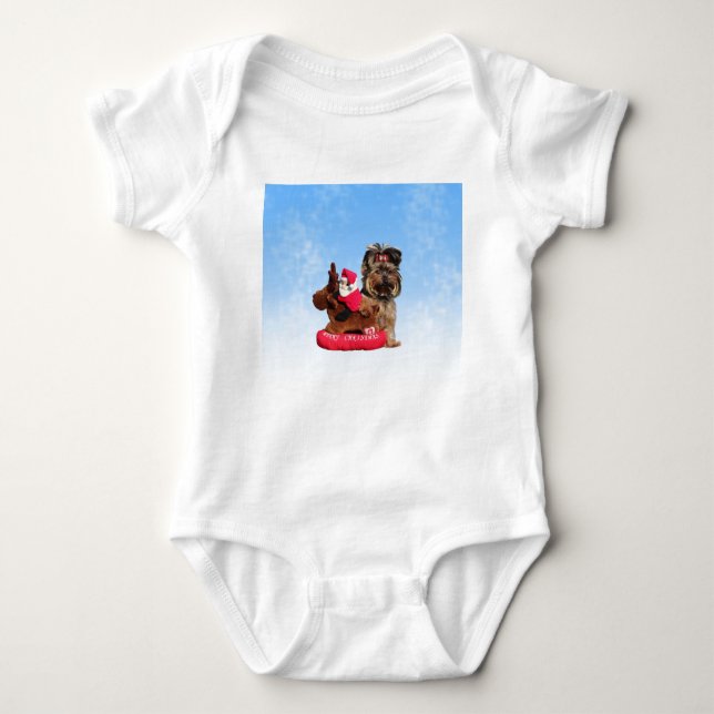 Cute Yorkshire Terrier Merry Christmas Baby Bodysuit (Front)