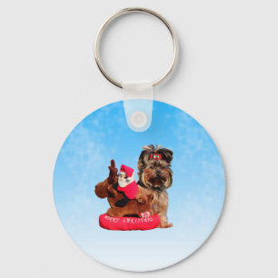 Cute Yorkshire Terrier Merry Christmas Key Ring